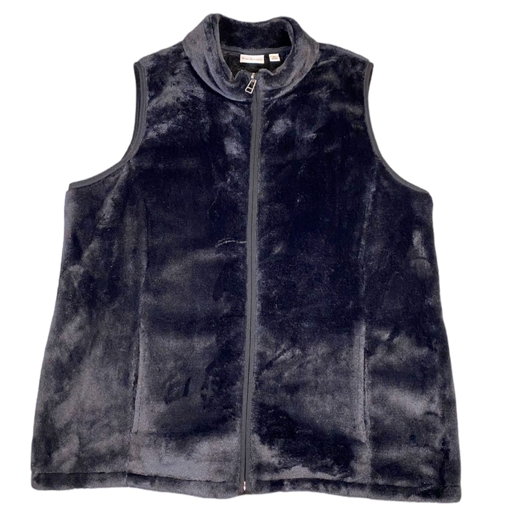Kim Rogers Women’s Vest Faux Fur Size XL Black Sherpa Lined Pockets Full Zip
